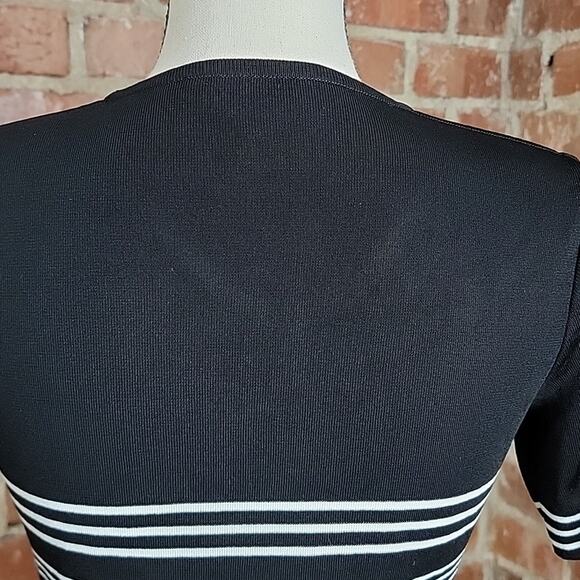 Misook Women's Black White Stripes Acrylic Knit Tunic V-Neck Blouse XS - Picture 8 of 13